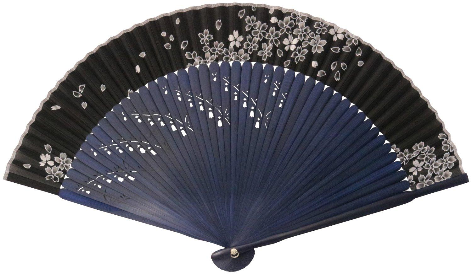 Folding Cherry Blossom 123009 Asahi-O Fan, Design, Black/Navy, чёрный
