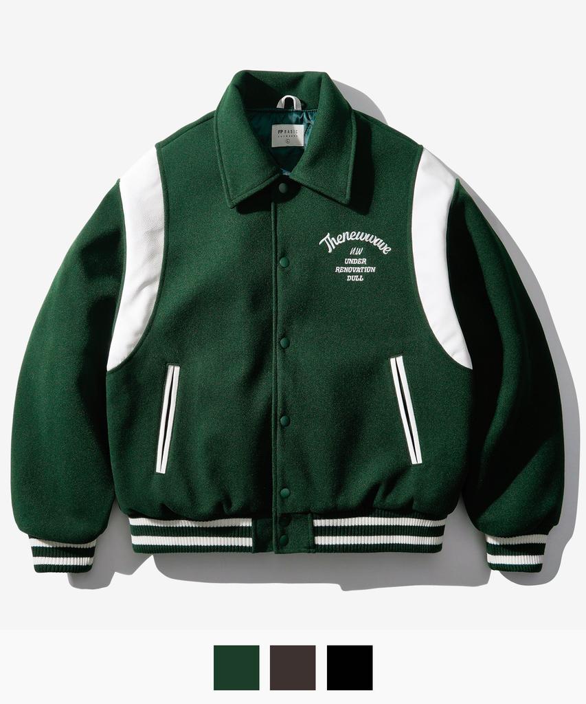 Fp142 The New Wave Wool Collar Varsity Jacket Dark Green Jdot1434