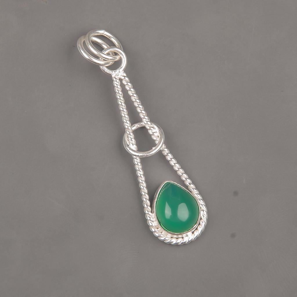 Wonderful Green Onyx Gemstone Jewelry, 925 Solid Sterling Silver Pendant, Handmade Dazzling Silver Chain Pendant For Thanksgiving Gift