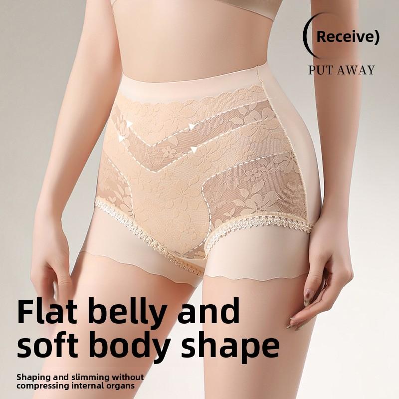 Big Size Ladies Summer Sexy Lace Belly Lift Hip Ice Silk No Scar 10A Antibacterial High Waist Triangle Briefs