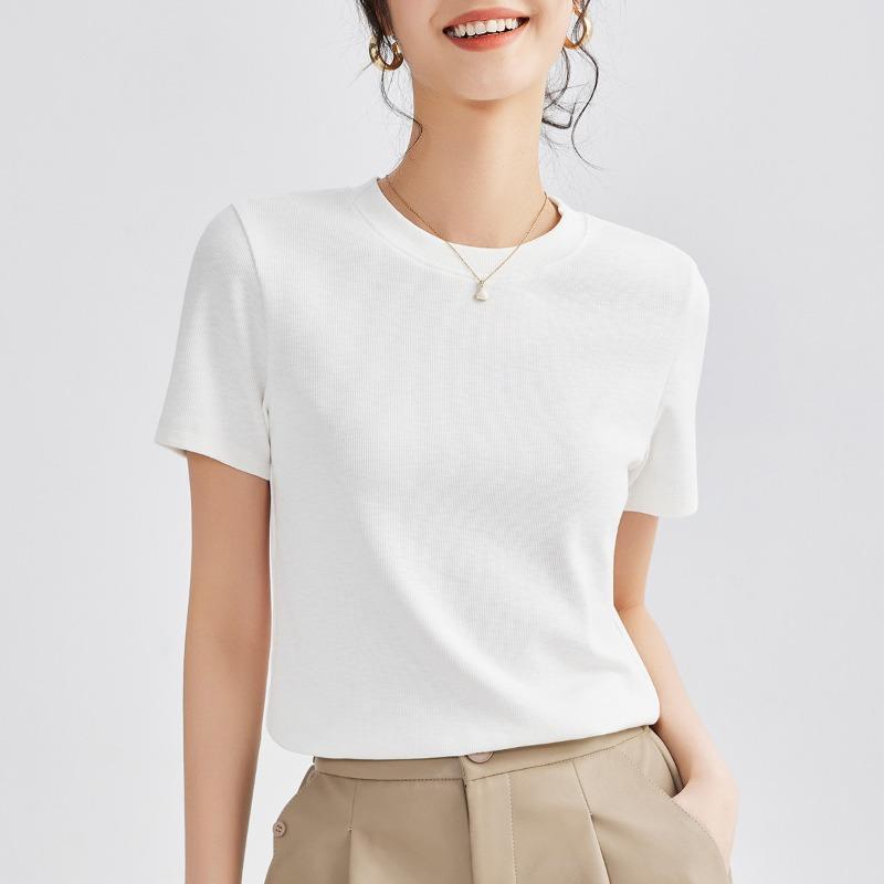 Women's Summer Round Neck Solid Color All New Stretch Top