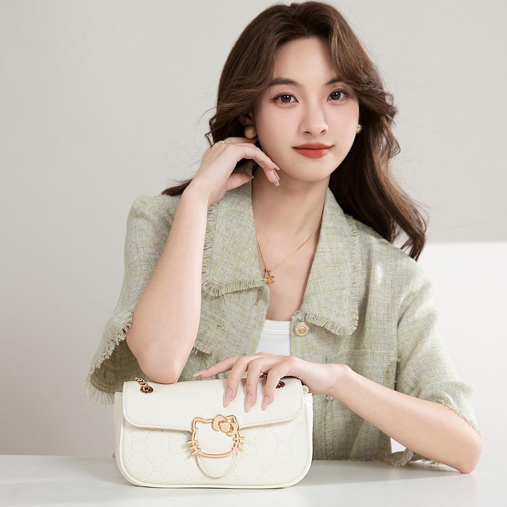 New Sanrio Hello Kitty Synthetic Leather Shoulder Bag, Crossbody Bag, Small Square Bag Regular Women's HHF249803