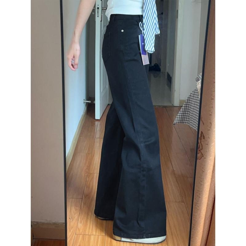 Women s Plus Size Black Non-Stick Micro-Flare Wide-Leg Jeans for Autumn S