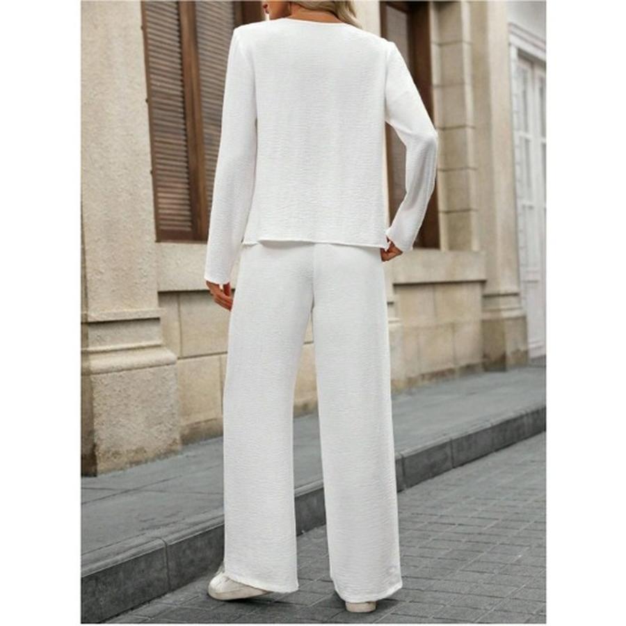 Oversized Cotton Linen Fashion Casual Two-Piece Set Short Sleeve Button Loose Wide Leg Pants Women's Clothing