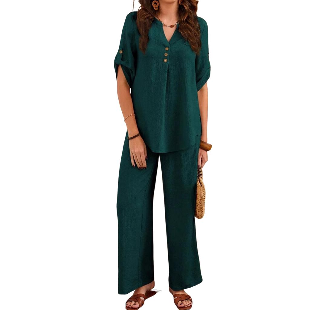 Women's Loose Casual Suit Set, Color Short,Sleeve Pants Set