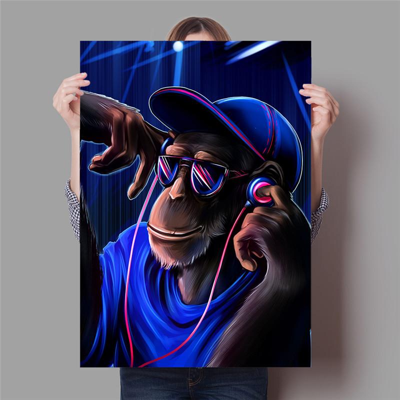 

Абстрактная обезьяна в наушниках Постер Странная горилла Животное Холст Картина Настенное искусство Картина для гостиной Украшение дома 30x40cm No Framed