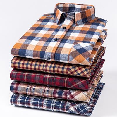 Spring, Autumn and Winter Flannel Shirt Long Sleeve Cotton Fashion Plaid Casual Soft Standard Fit Men's Shirt 5XL 6XL