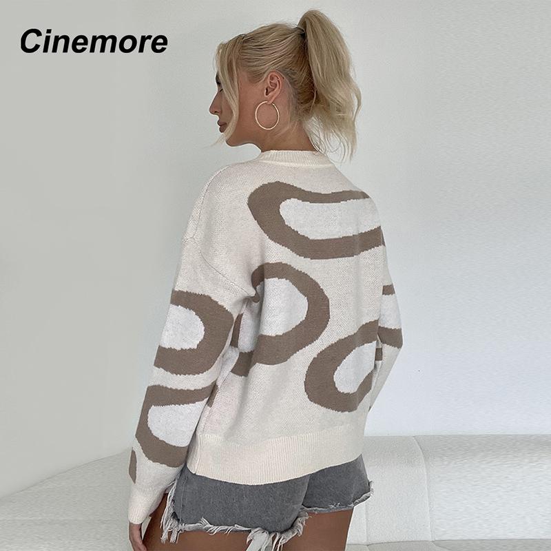 Cinemore Wiosna Jesień Damski Sweter Jednolity Oversize Casualowe Pulowery Ciepły Podstawowy Top z Długim Rękawem Okrągły Dekolt Dzianinowy Sweter Sweter