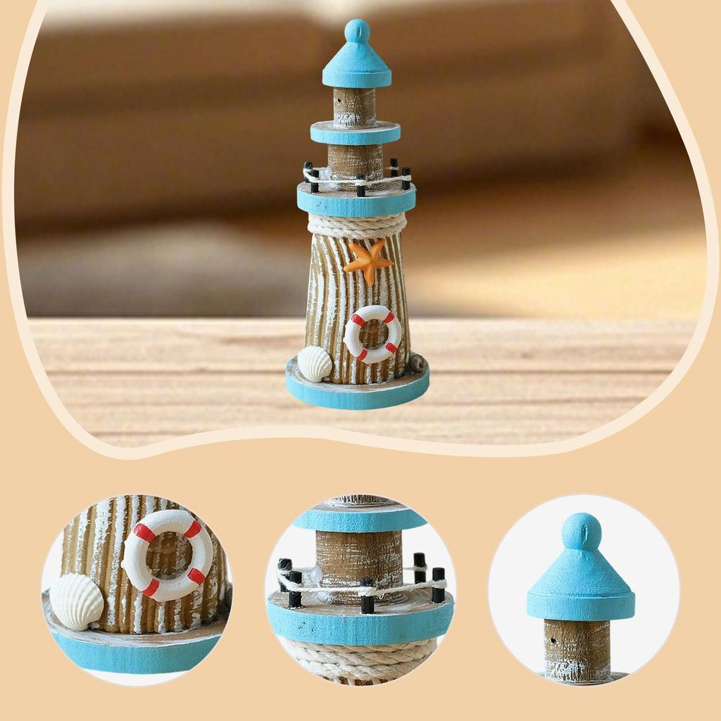 Wooden Lighthouse Ornament Display Desktop Decorative Home Decoration Tabletop Nautical Decor for Bar Birthday Gift Drawing Room