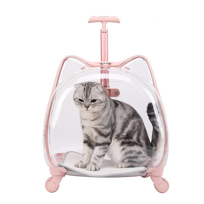 Transparent Pet Carrier Travel Breathable Cat Carriers Large Capacity Cat Small Dog Bag with Wheel Handle Kitten Pet Supplies