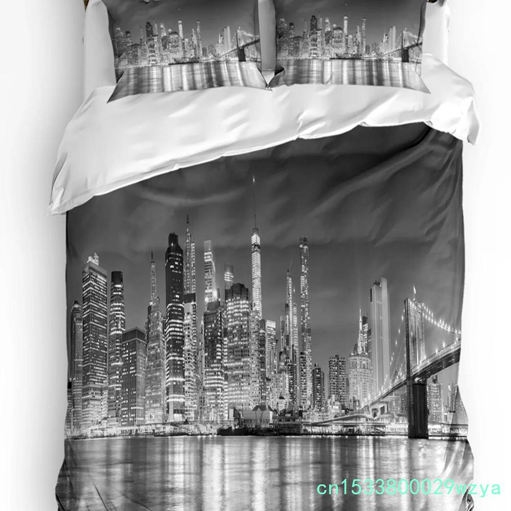 Urban 3pcs Bedding Set Manhattan Sunset Skyline New York City Duvet Cover Set Bed Set Quilt Cover Pillow Case Comforter Cover