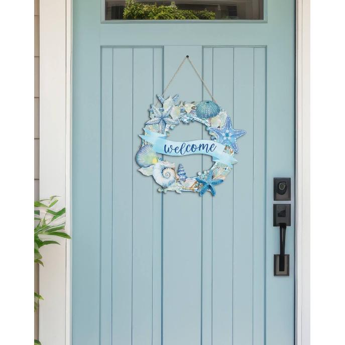 Putuo Decor Beach Wreaths - Ocean Welcome Sign, Wood Material, Summer Beach Decor for Front Door, Sea Turtle Design