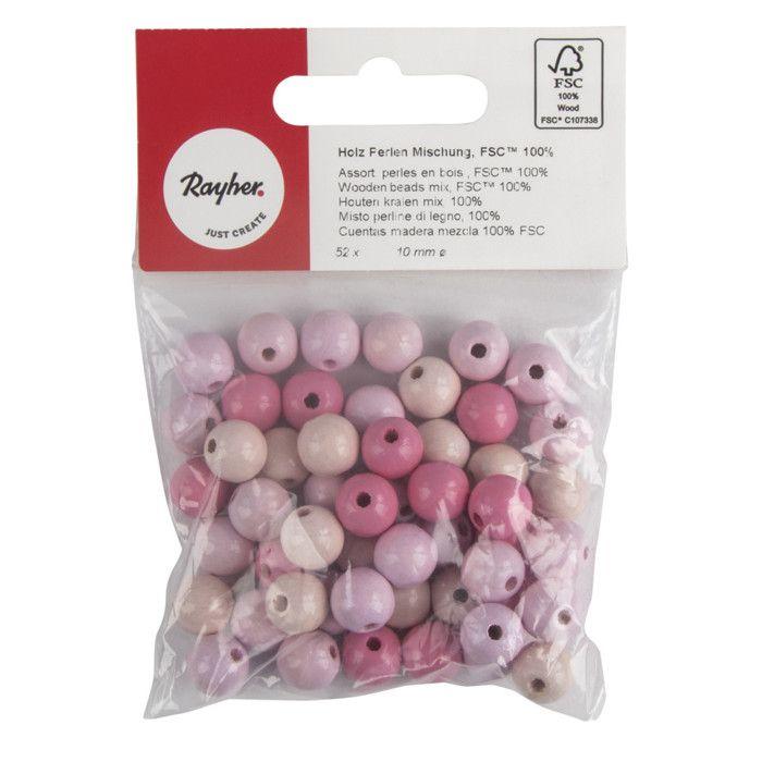 Perles en bois polies 10mm Tons roses 52 pièces