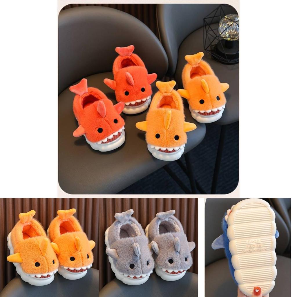 Gemütliche Wasserdichte Kinder Hausschuhe mit Hai-Motiv für Jungen Mädchen Warme Indoor Winter Hausschuhe