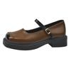 Mary Jane Shoes Female One Word Buckle with Thick Heel Shallow Mouth Single Shoes Female Retro Heightening Shoes