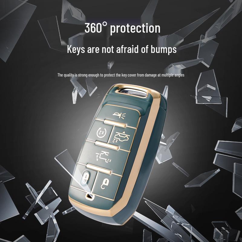 Pouzdro na klíč Jeep & Dodge se zlatým okrajem pro Compass, Cherokee, Renegade, Grand Cherokee