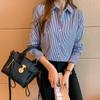Profession Office Printing Striped Single-breasted Blouse Women New Long Sleeve Turn-down Collar Korean All-match Lady Shirt