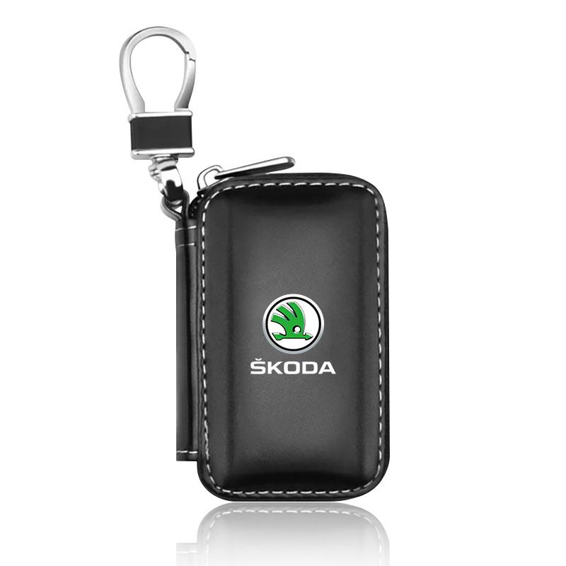 1Pcs Leather Emblem Car Key Case Keychain Zipper Key Case Bag for Skoda SCALA Superb Octavia 2 3 A4 A5 Fabia Kamiq Kapoq Kodiaq Rapid