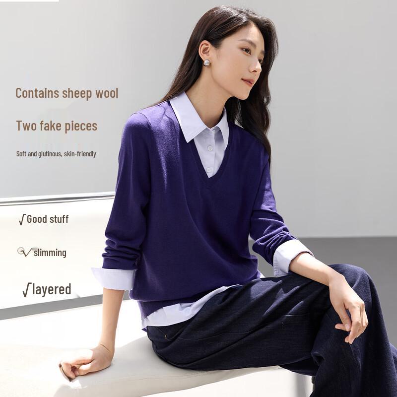 IHIMI Women s Faux Two-Piece Knit Cardigan M