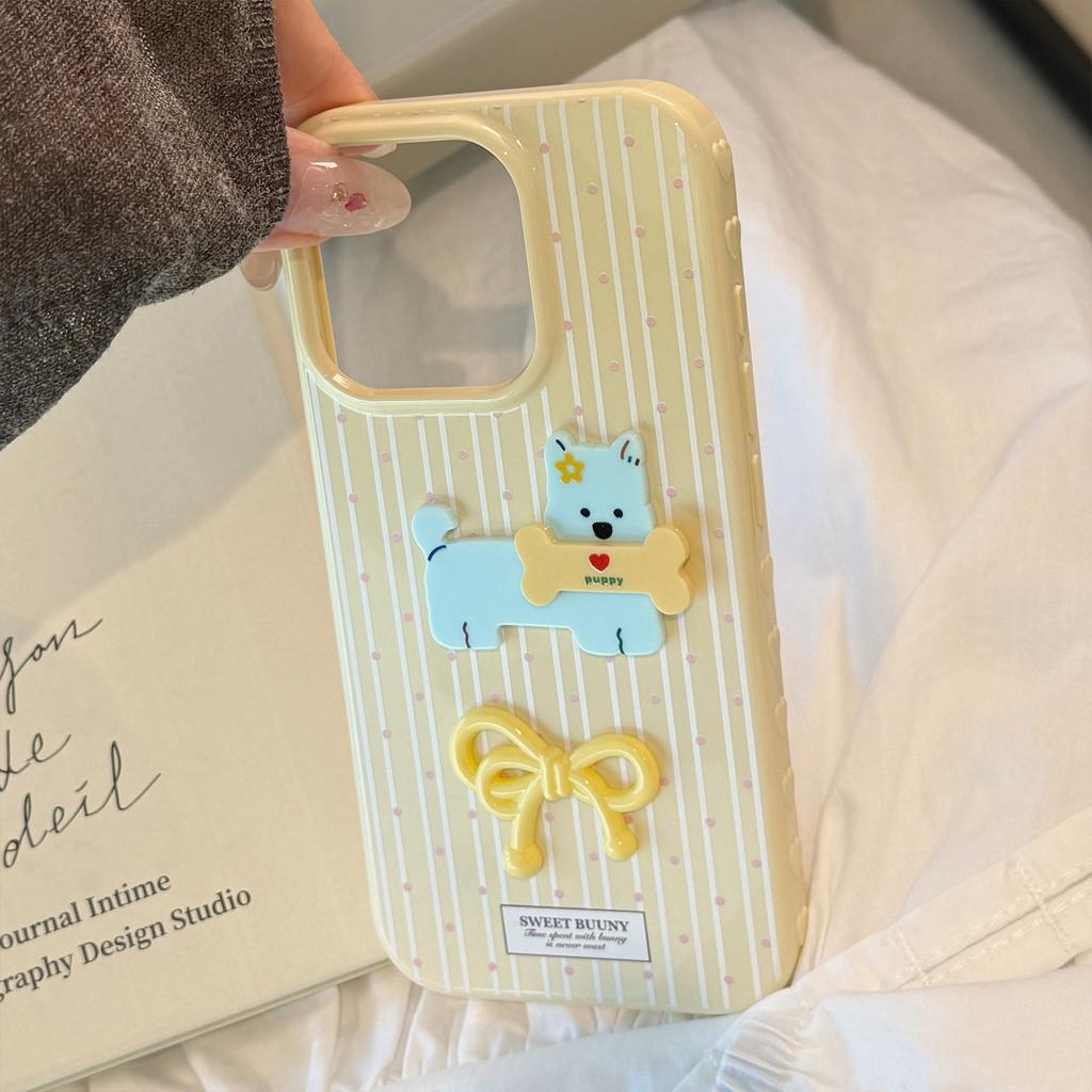 Fresh Polka Dot Cartoon Puppy Apple 16promax Mobile Phone Case Iphone15 Suitable for 12 Three Dimensional 1413