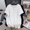 Women's Plus Size V-Neck Mid-Length Loose Fit Short-Sleeve T-Shirt (200-350 Jin)