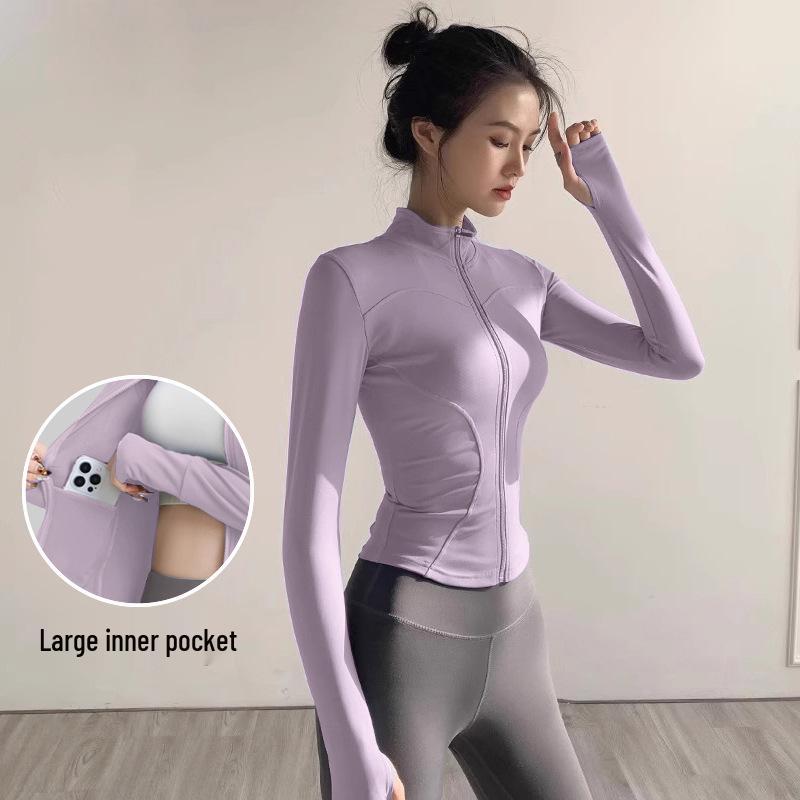Women's Quick-Dry Long Sleeve Yoga Jacket with Sun Protection - Fitness & Running Zipper Top for Spring/Summer