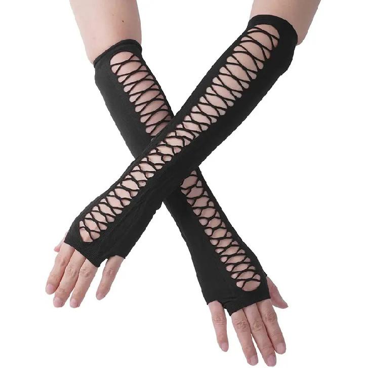 Black Fingerless Gloves women Punk Dark Gothic Cuff Men Hip Hop Hollow Out Rock Gloves E-GIRL Grunge Emo Accessories Mall Goth