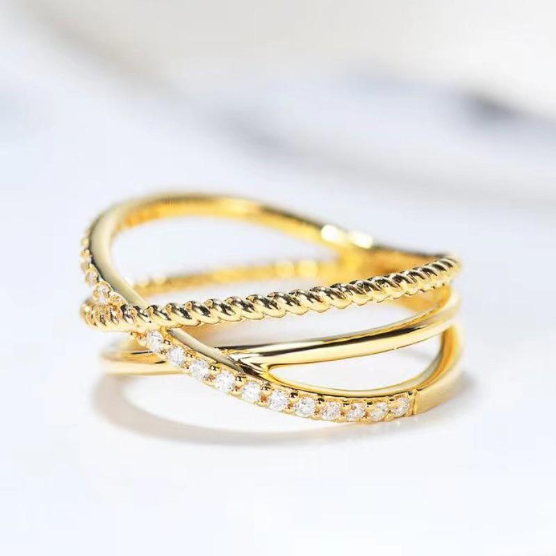 Huitan Fancy Cross Design Women Rings for Wedding Party Gold Color Fashion Versatile Female Accessories Cubic Zirconia Jewelry