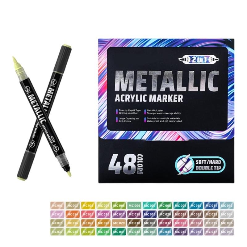 Double Ended Acrylic Marker Metallic Paint Pen for Painting On Paper Wood Fabric Metal Stone Card Making Scrapbooking