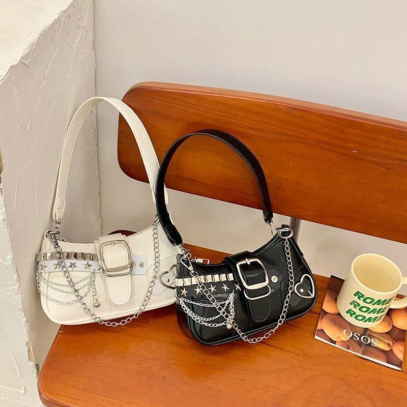 Fashi Hot Girls Square Shoulder Bags Retro Rivet Star Women's Underarm Bag Sweet Pu Leather Female Chain Handbags Pink Purse