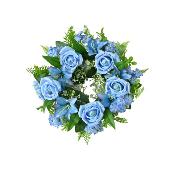 Artificial Floral Wreath for Front Door Realistic Large Rose Lily Flower Wreath with Leaves for Spring Valentine's Mother's Day Wedding Home Decor