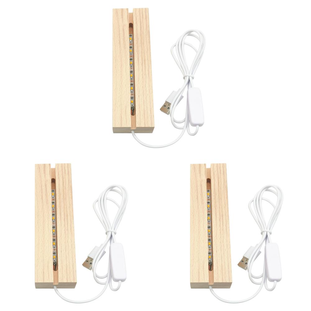 10-1pcs LED Wood Light Display Crystal Wooden Lighted Base Stand Acrylic Light Plate Base USB Wooden Base for Resin Art Lights