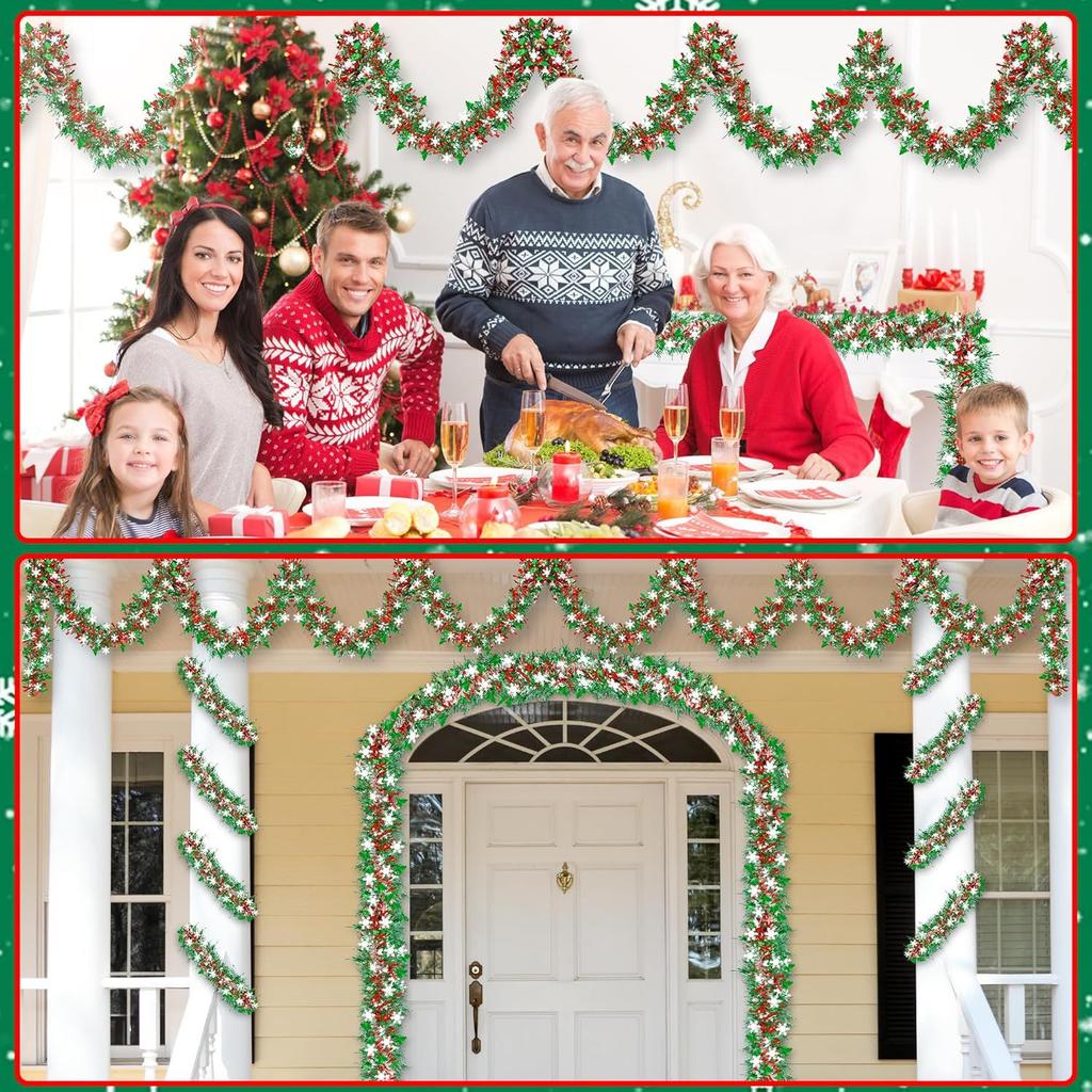 Lesklá vánoční girlanda z lamety s jednoduchým zavěšením, metalická, nastavitelná, opakovaně použitelná, svítící akcent, nad dveře, na schodišťové zábradlí, dárková krabička, vánoční dekorace