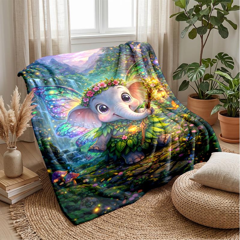Fantasy Elephants with Mandalas Theme Blanket Lightweight Warm Flannel Blanket Decorative Throw Blanket for Home Decoration
