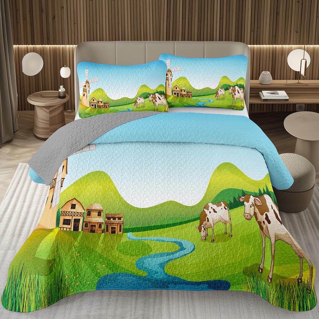 Cute Milk Cow Bedspread Cartoon Wildlife Coverlet Twin King Western Farm Animal Print Quilt Set For Kids Boys Girl Bedroom Decor