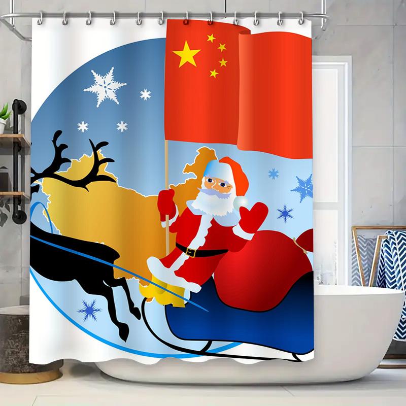Tu Christmas Shower Curtain Santa Claus Reindeer Festive Holiday Bathroom Decor Set Waterproof Xmas Home Decor Gift Premium Qual