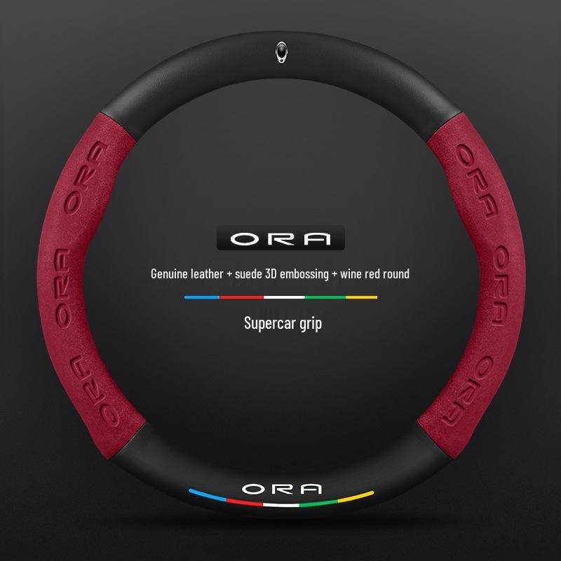 Genuine Leather Suede Steering Wheel Cover for ORA Good Cat GT, Black Cat, White Cat, Ballet Cat, iQ