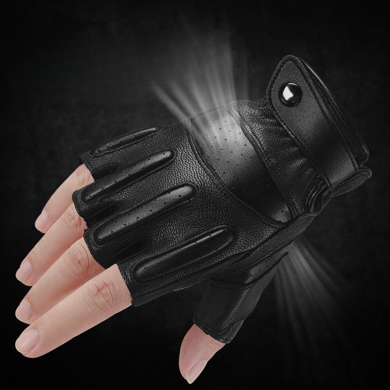 Sheepskin Motorcycle Gloves Breathable and Non Slip Summer Men's Genuine Leather Half Finger Sports Motorcycle Riding Gloves