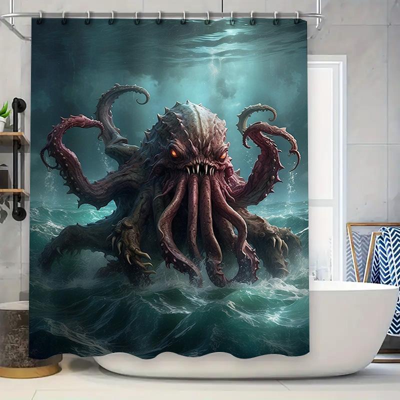 Unique Octopus Bath Mat Shower Curtain Waterproof Decorative Bathroom Accessories Dark Purple Cthulhu Tentacle Artistic Print Ho 90x180cm