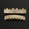 European and American Trendy HIOHOP 18K Gold Plated Hip Hop Grillz with Copper Inlaid Square Rhinestones.