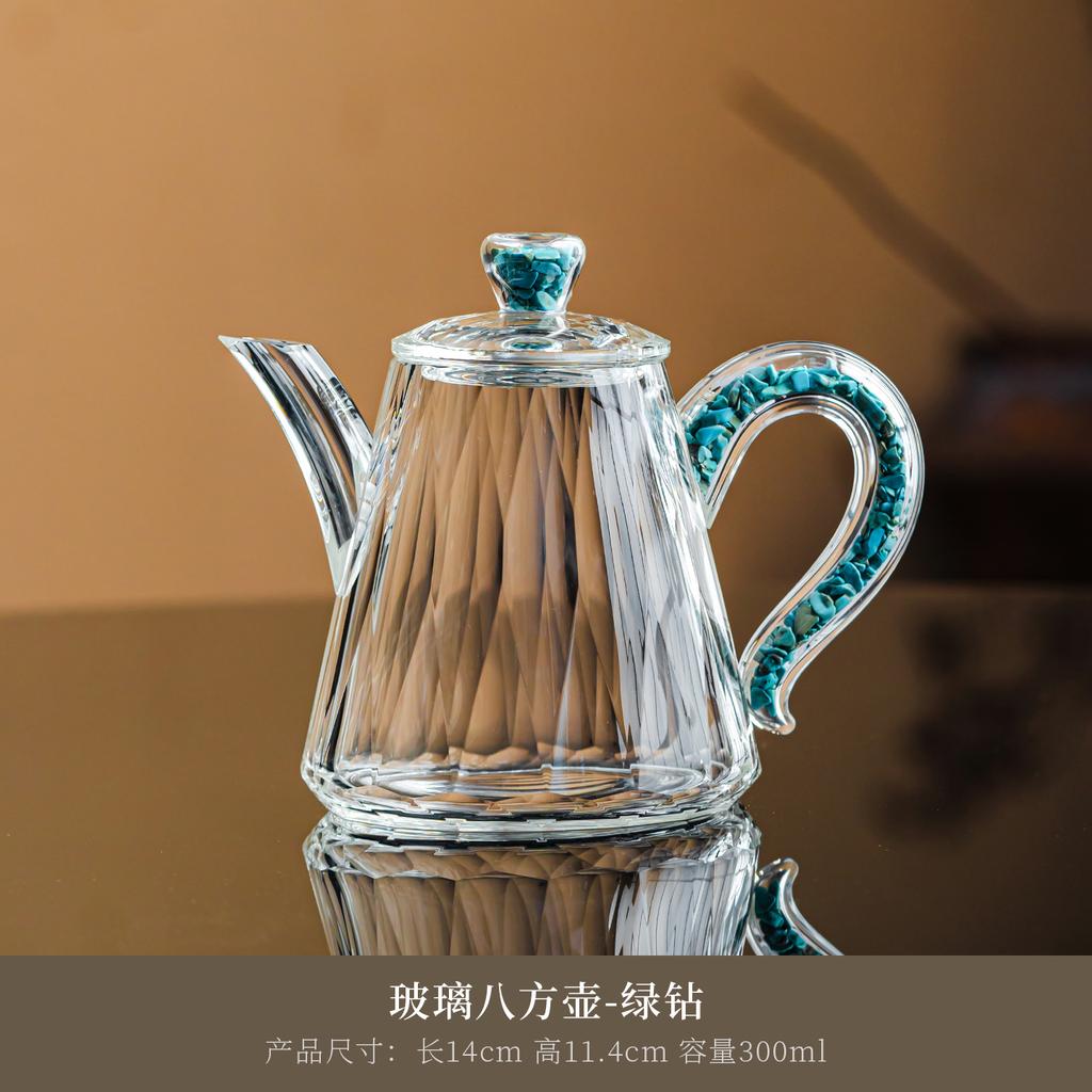 Crystal Glass Teapot Household High-grade Gold Foil Transparent Teapot Office Kung Fu Tea Set Living Room Table Decoration