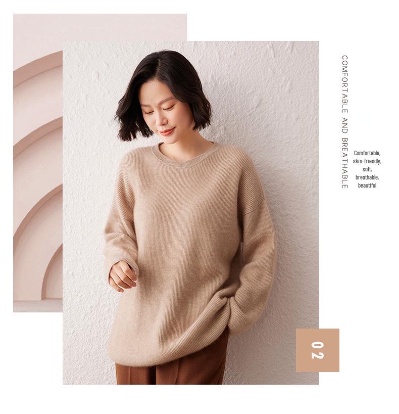 Lekasha Women's Thickened Cashmere Round Neck Sweater - Autumn/Winter Loose Knit Pullover.