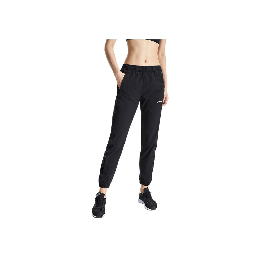 Li Ning Running Series Solid Color Tapered Sports Knit Pants Women Bottoms Black AYKR002-1