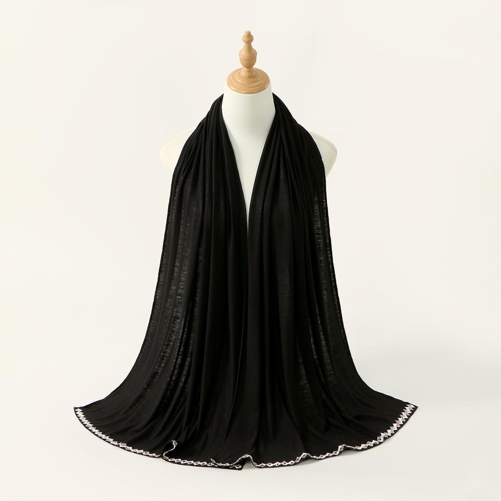New - Solid Color Diamond Mercerized Cotton Headscarf Ethnic Style Women'S Soft Fashion Popular Headscarf Women