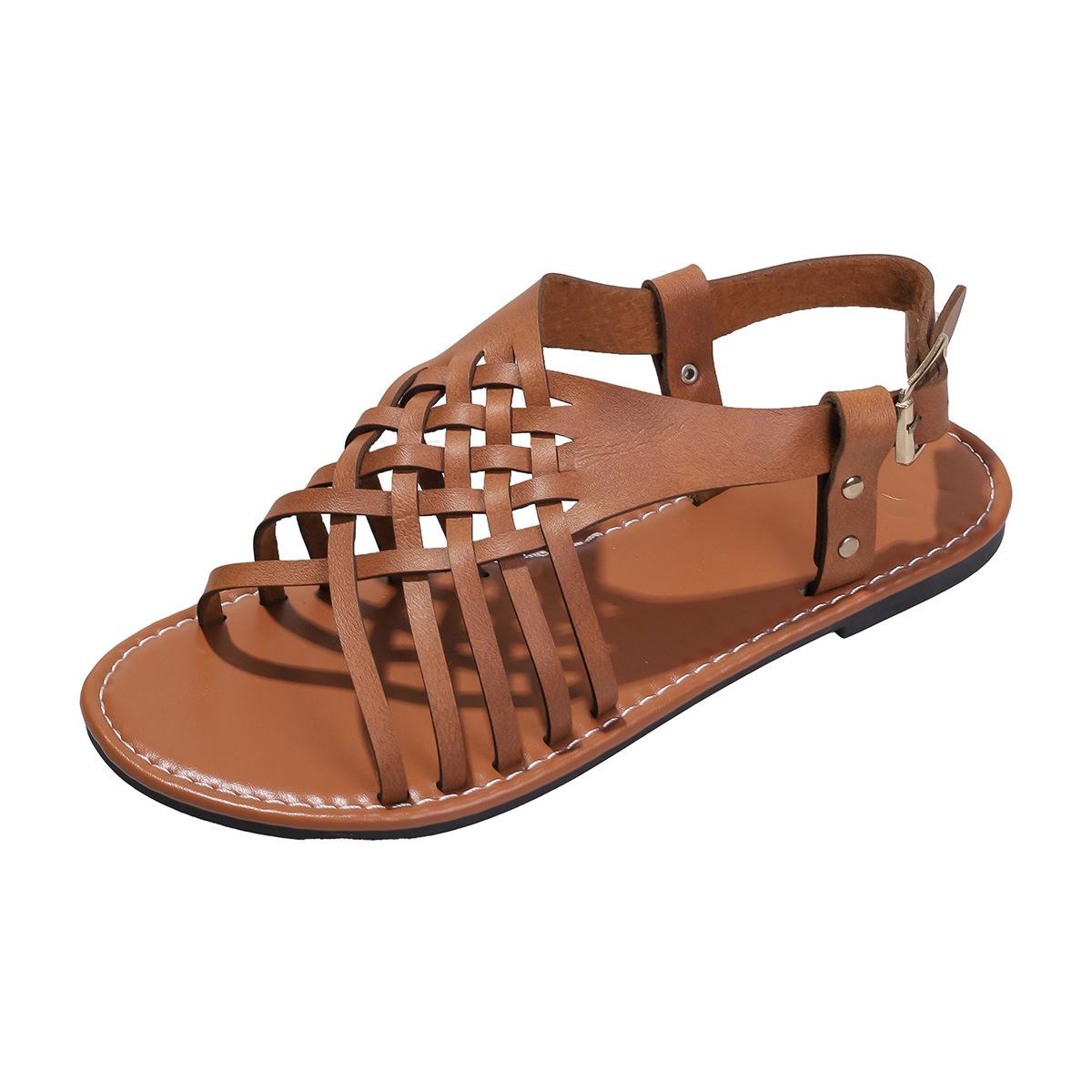 

Amazon Fashion Flat Beach Shoes Summer New Cross Casual Roman Bohemian Sandals Women 43 світло-коричневого кольору