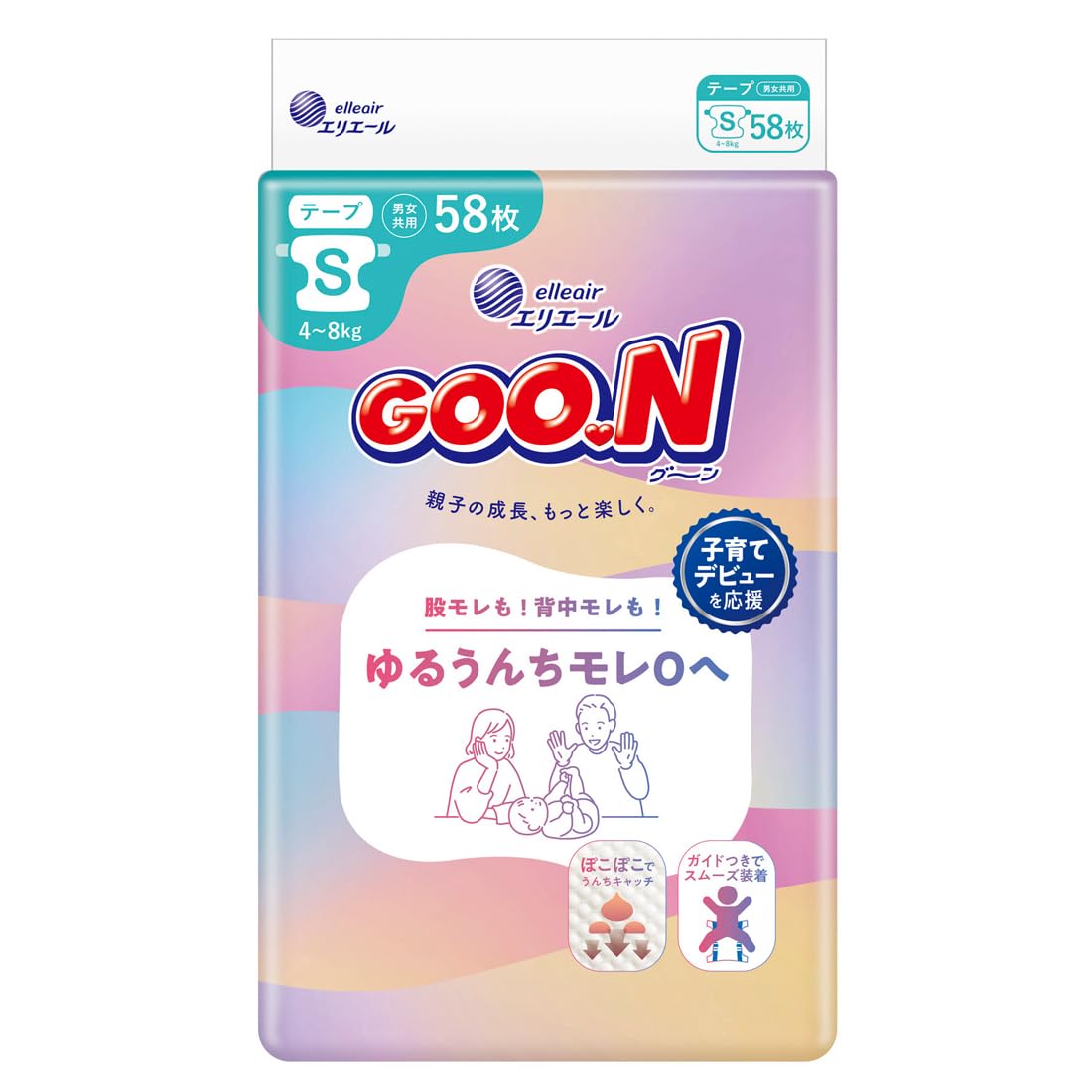 

Size Diapers 58 diapers [Tape Type, S] Goo.N Leak-Free (4-8kg) белый