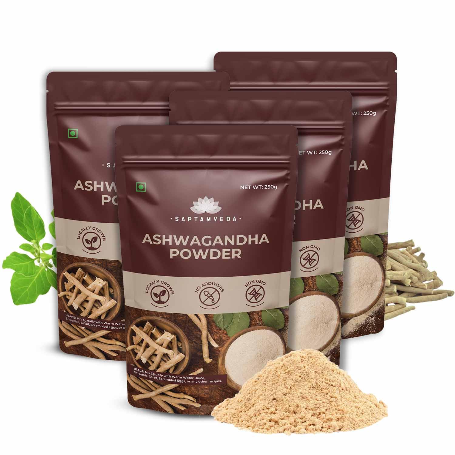 

Saptamveda Premium Organic Ashwagandha Powder | 250gm 0.5lbs Each Pack Of 4