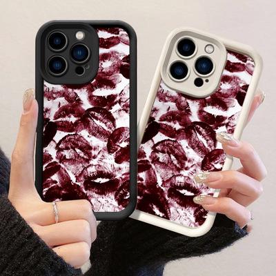 JT575 Weinrot Lippen Kuss für iPhone 17 16 15 14 13 12 Pro Max Samsung S26 S25 Ultra A17 A07 A56 A16 A15 A14 A13 Xiaomi 15T Redmi 15c 14C Weiche Hülle