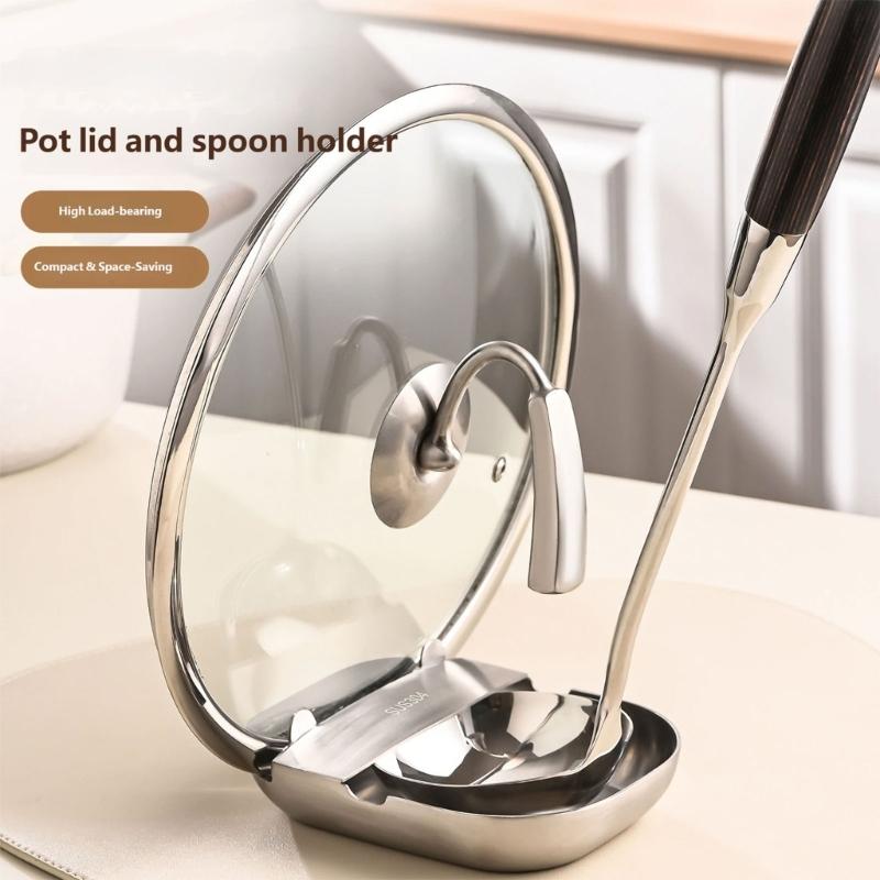 Kitchen Tool Stand with Sauce-Catching Tray, Vertical Support for Cooking Implements, Brushed 304 Steel Body, and Nonslip Base for Counter Use