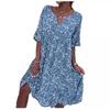 Moda Estiva Stampa Scollo a V Manica Corta Abito Ampio Taglia Forte Elegante Casual Semplice Donna Floreale A-line Abiti da Festa Abbigliamento Donna Dolce
